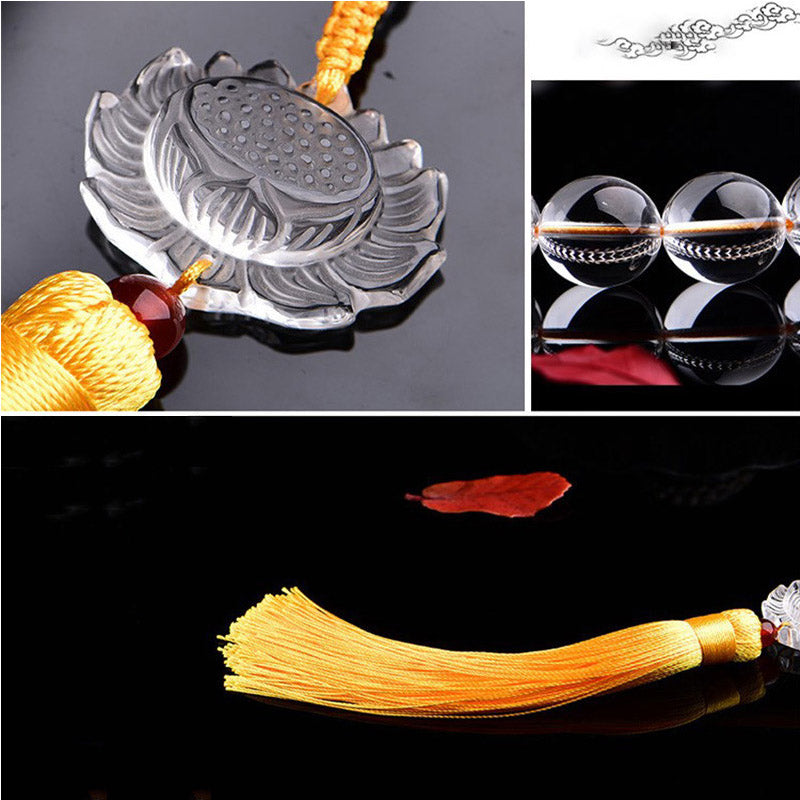 Buddha Stones Cristallo bianco naturale Loto Mala da polso Meditazione Nappe Mala tascabile Decorazione per auto