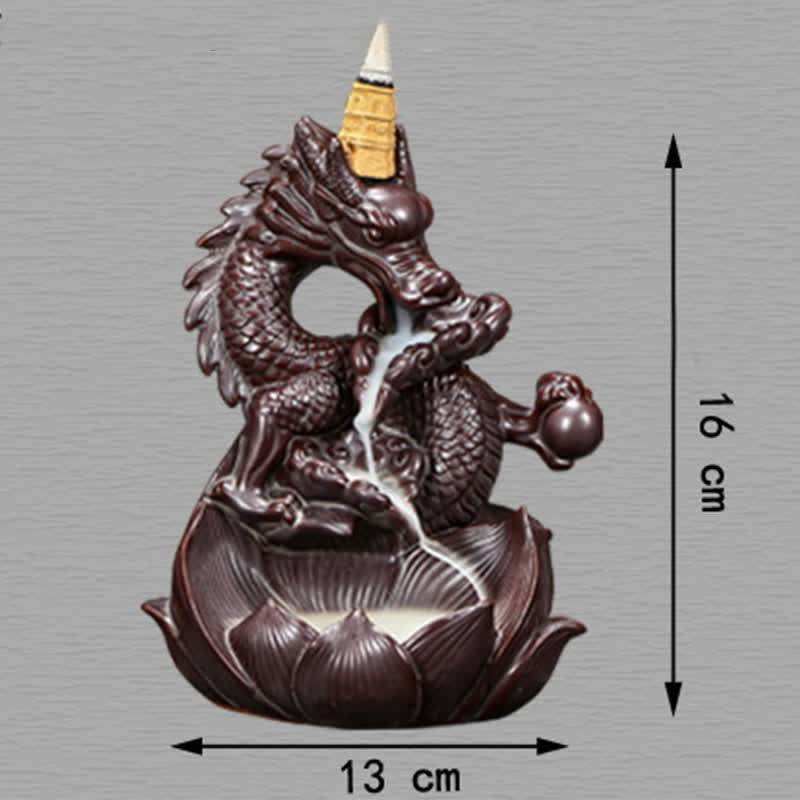 Bruciatore di incenso in ceramica con motivo a loto di drago, protezione e forza, decorazione