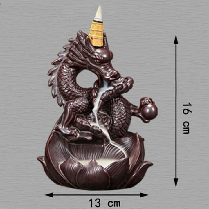 Bruciatore di incenso in ceramica con motivo a loto di drago, protezione e forza, decorazione
