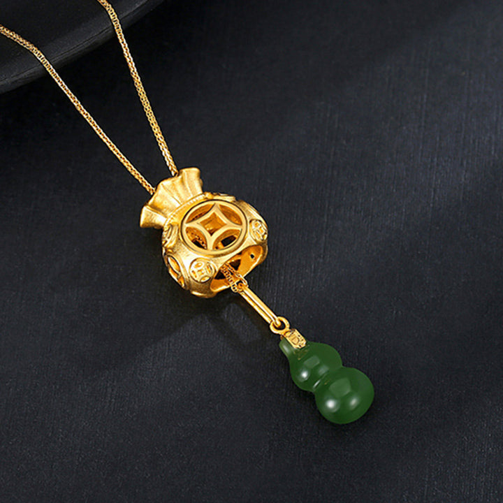 Buddha Stones Collana con ciondolo in giada a forma di sacco di soldi Feng Shui di buon auspicio - Giada ciano - image 3