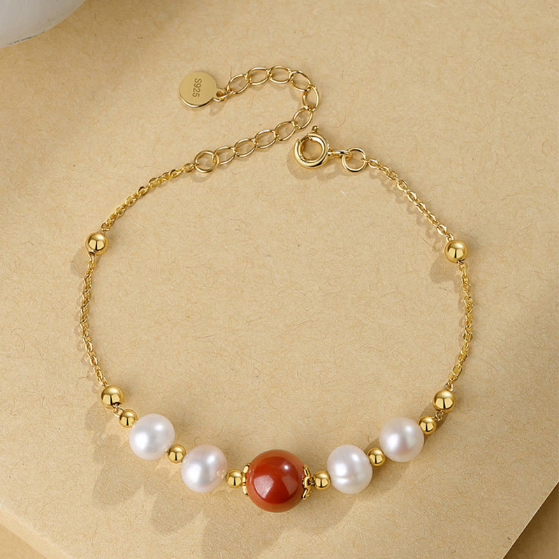Bracciale a catena con perle curative in argento sterling 925 e cinabro Buddha Stones - image 5