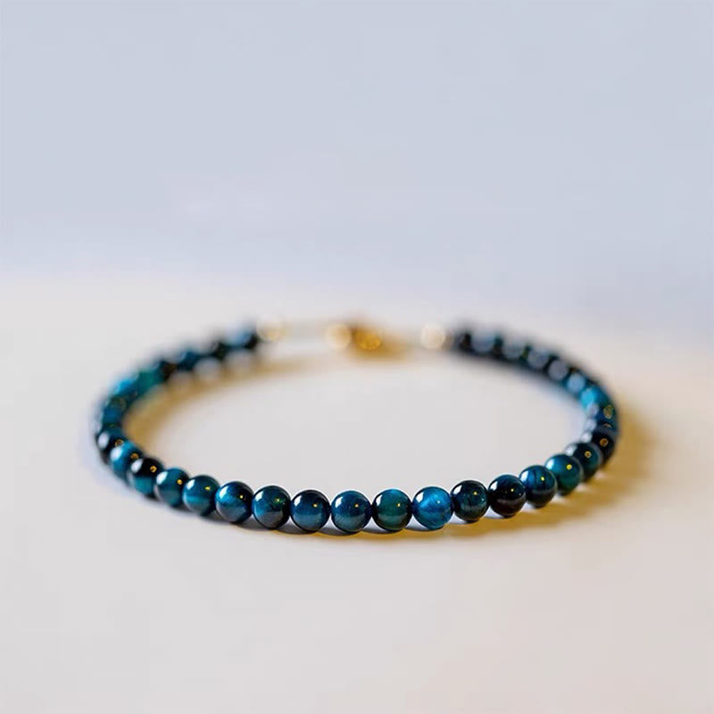 Braccialetto di protezione con catena in pietra naturale occhio di tigre blu Buddha Stones