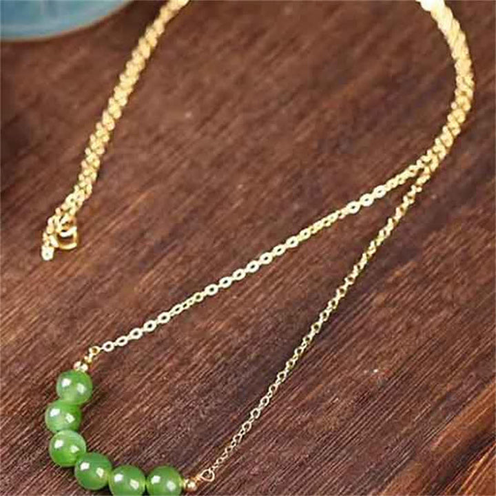 Collana con ciondolo portafortuna in giada ciano Hetian placcata in oro 14k