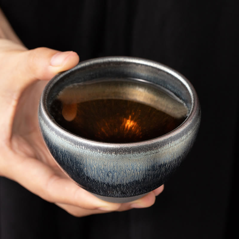 Buddha Stones Vintage Cinese Argento Blu Jianzhan Forno Cambiamento Porcellana Tazza da Tè Kung Fu Tazza da Tè