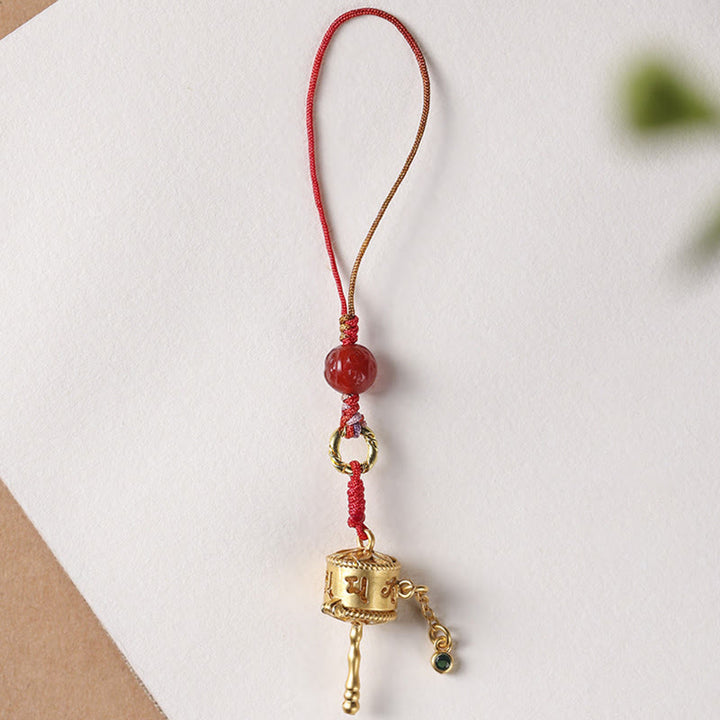 Buddha Stones Tibetano Om Mani Padme Hum Ruota della Preghiera Amuleto Ciondolo Protezione Telefono Appeso Decorazione