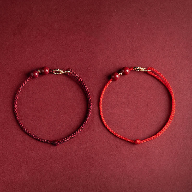 Braccialetto alla cavigliera con simbolo dell'infinito dorato e cordino rosso con Buddha Stones e cinabro. - image 11