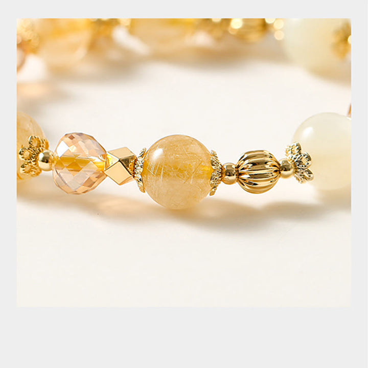 Braccialetto con ciondolo fortunato con campanella della ricchezza in quarzo rutilato dorato placcato oro 14K Buddha Stones
