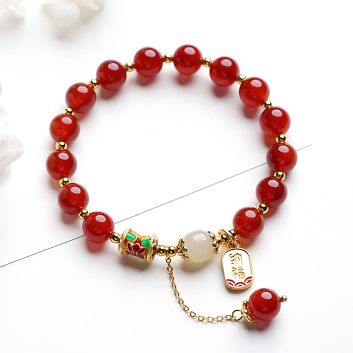 Braccialetto con ciondolo di fiducia in pietra naturale Buddha Stones e giada di Hetian Fu Character