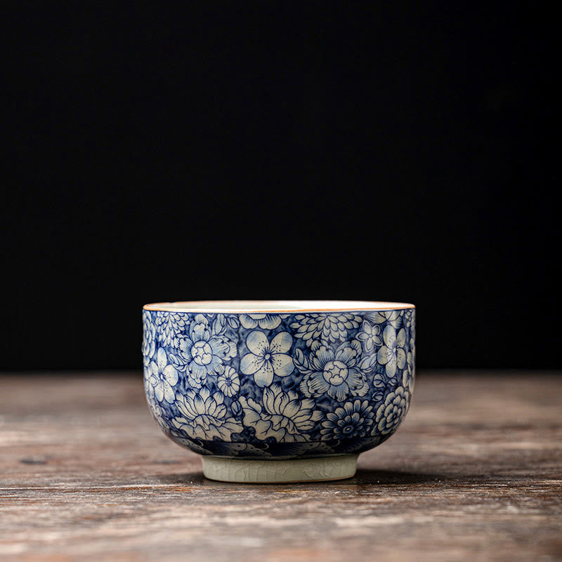 Buddha Stones Vintage Lotus Peonia Prugna Fiore Crisantemo Tazza da tè in ceramica Tazze da tè