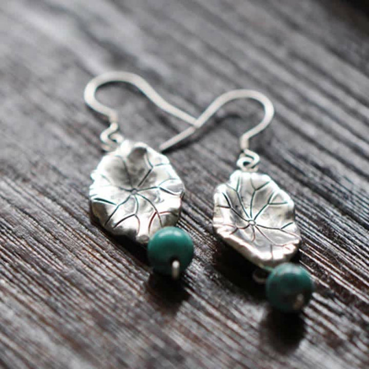Orecchini pendenti con protezione a forma di foglia di loto turchese in argento sterling 925 Buddha Stones - image 8