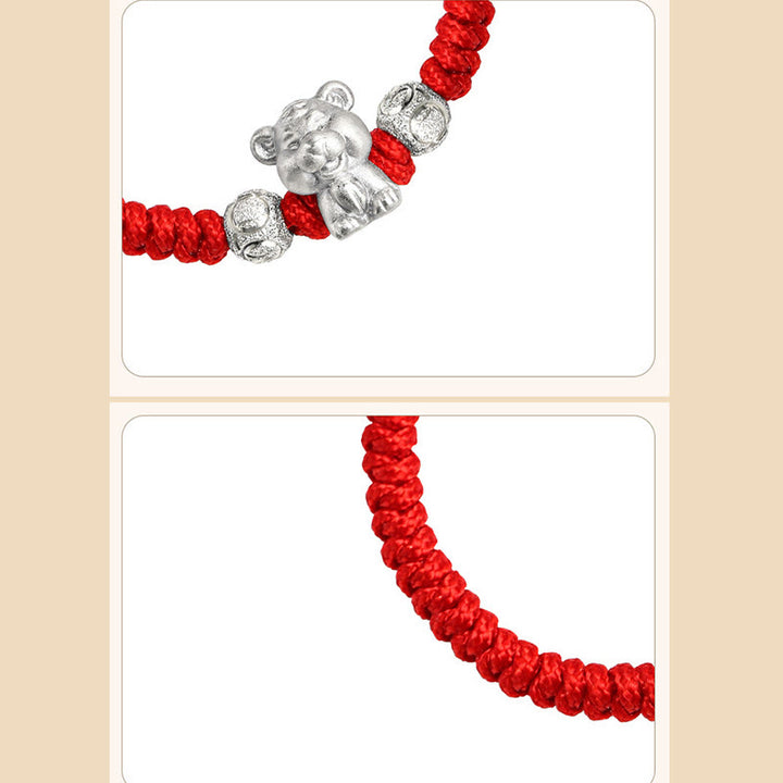 Braccialetto per bambini fatto a mano in corda rossa con Buddha Stones, in argento sterling 999, con zodiaco cinese - image 10