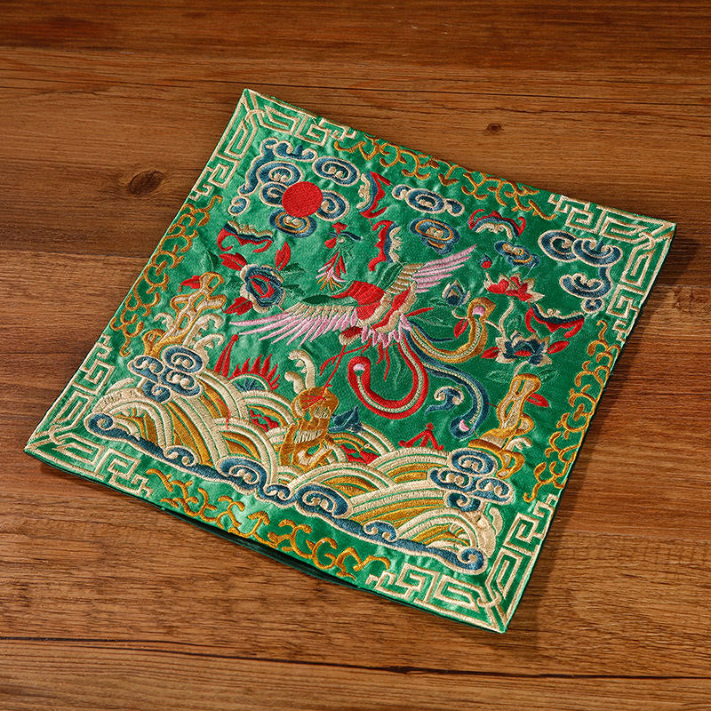 Buddha Stones Gru Fenice Drago Kirin Ricamato Tazza Sottobicchiere Tazza da Tè Quadrato Kung Fu Tappetino da Tè