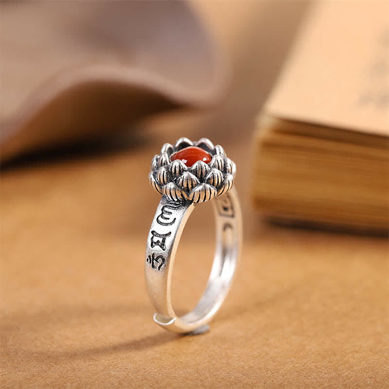 Buddha Stones925 Sterling Silver Lotus Red Agate Anello di Benedizione della Fiducia - Agata rossa (Fiducia♥Calma) - image 0