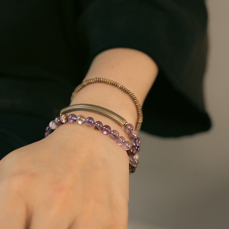 Bracciale Buddha Stones Viola Phantom Rosso Quarzo Ematoide Quarzo Rutilato Verde Rame Amore Perdona