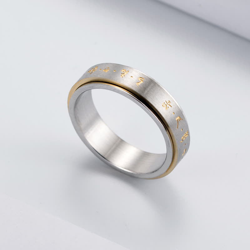 Anello girevole in acciaio al titanio con mantra Buddha Stones