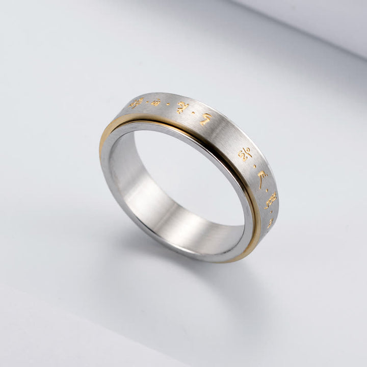Anello girevole in acciaio al titanio con mantra Buddha Stones