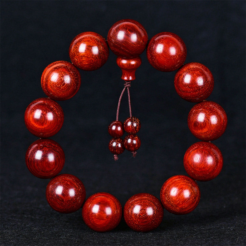 Braccialetto di equilibrio in legno di sandalo rosso con foglia piccola tibetana Buddha Stones - image 0