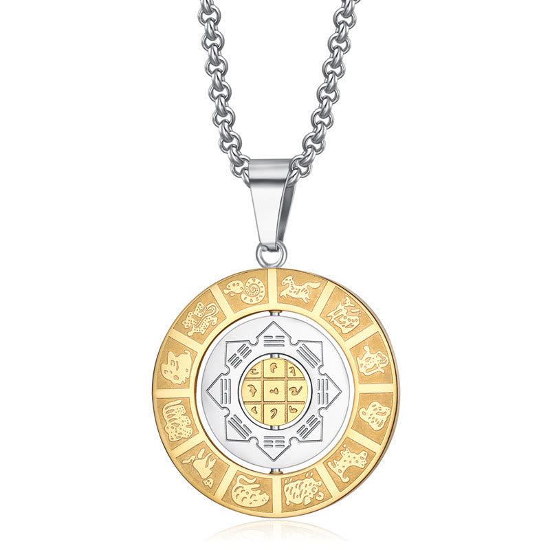 Buddha Stones Zodiaco cinese Nove palazzi Otto diagrammi Bagua Amuleto Collana dell'armonia Ciondolo girevole
