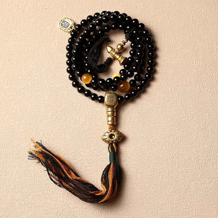 Buddha Stones Tibetano 108 Perle Mala Onice Nero Perle Occhio di Tigre Nove Palazzi Braccialetto di Protezione Bagua