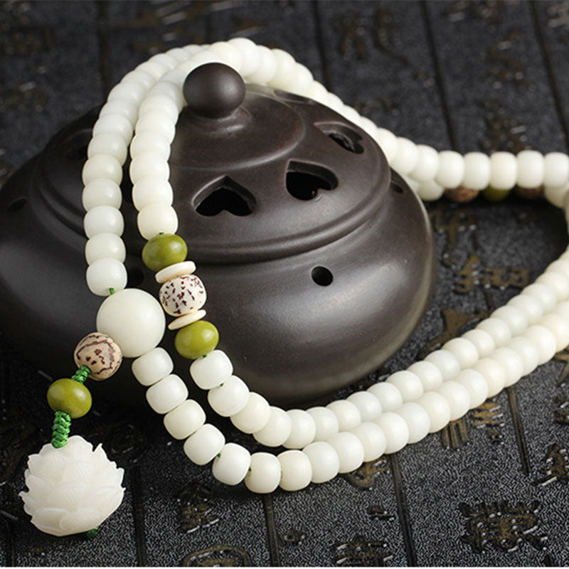 Collana con bracciale in giada bianca Bodhi Lotus Mala Harmony Buddha Stones - image 21