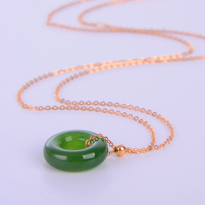 Collana con ciondolo in rame placcato oro 14k con giada ciano curativa rotonda - image 8