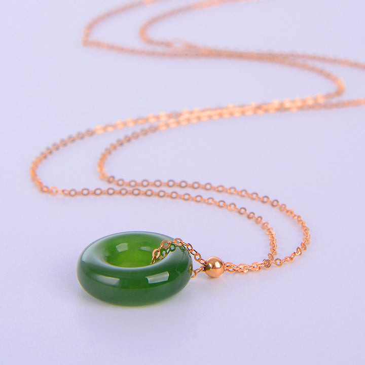 Collana con ciondolo in rame placcato oro 14k con giada ciano curativa rotonda - image 8