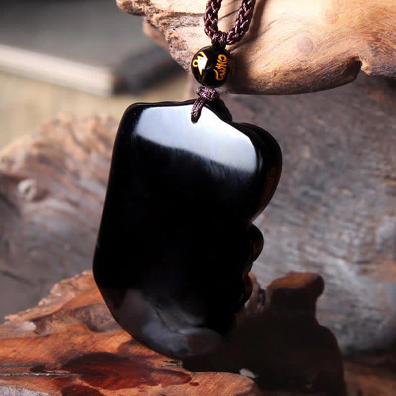 Collana con ciondolo portachiavi in corda di protezione per elefante in ossidiana nera