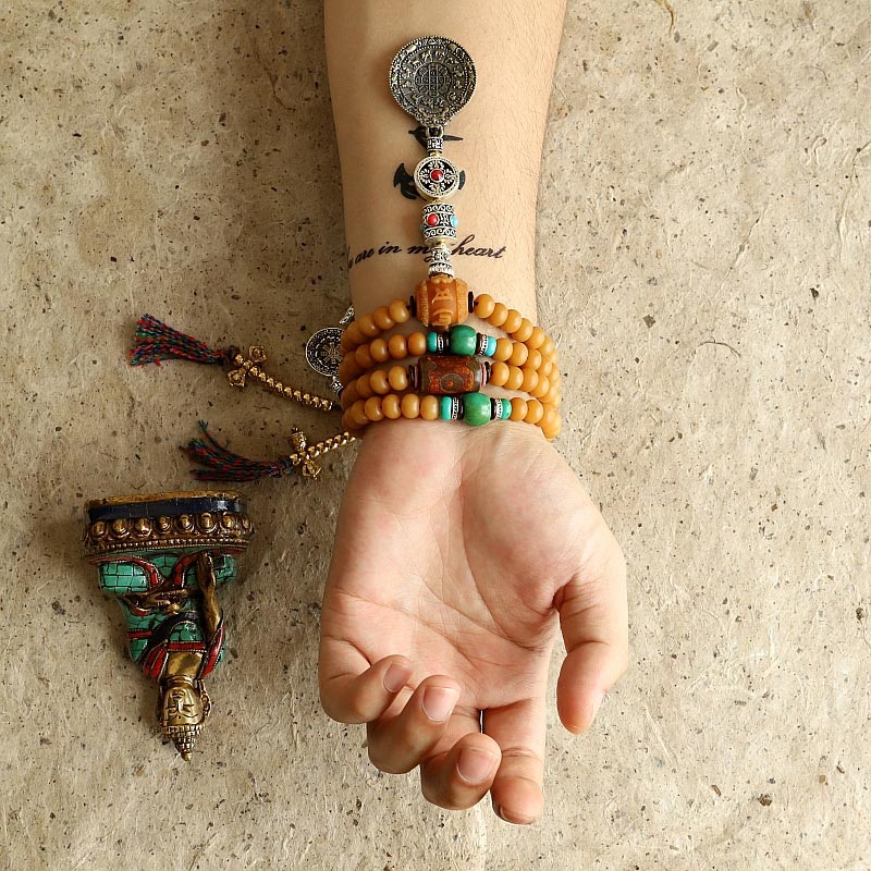 Bracciale di ricchezza Bagua Vajra Buddha Stones Tibet 108 perle di Mala Bodhi Seme
