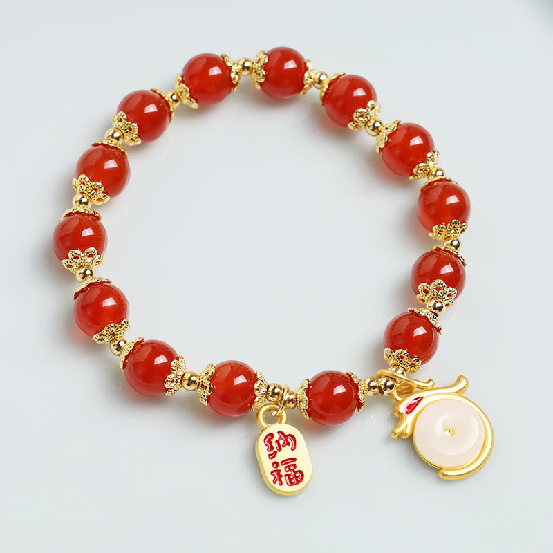 Buddha Stones Anno del Drago Agata Rossa Avventurina Verde Fibbia della Pace Carattere Fu Bracciale Fortunato