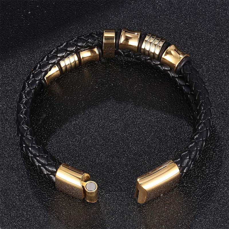 Braccialetto della fortuna in pelle intrecciata a strati Buddha Stones