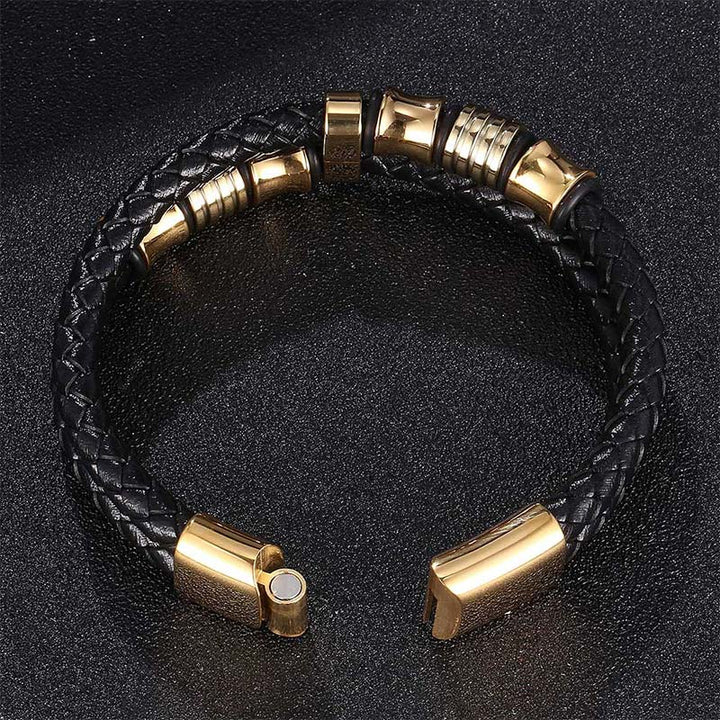Braccialetto della fortuna in pelle intrecciata a strati Buddha Stones