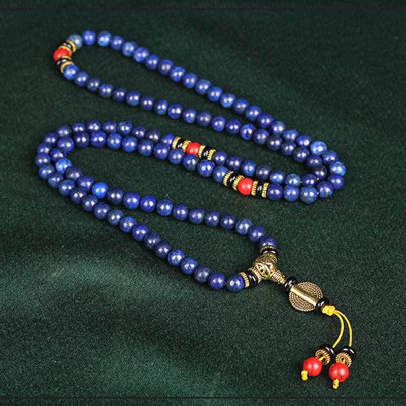 Braccialetto positivo in pietra tibetana Mala con lapislazzuli e lazurite Buddha Stones - image 1