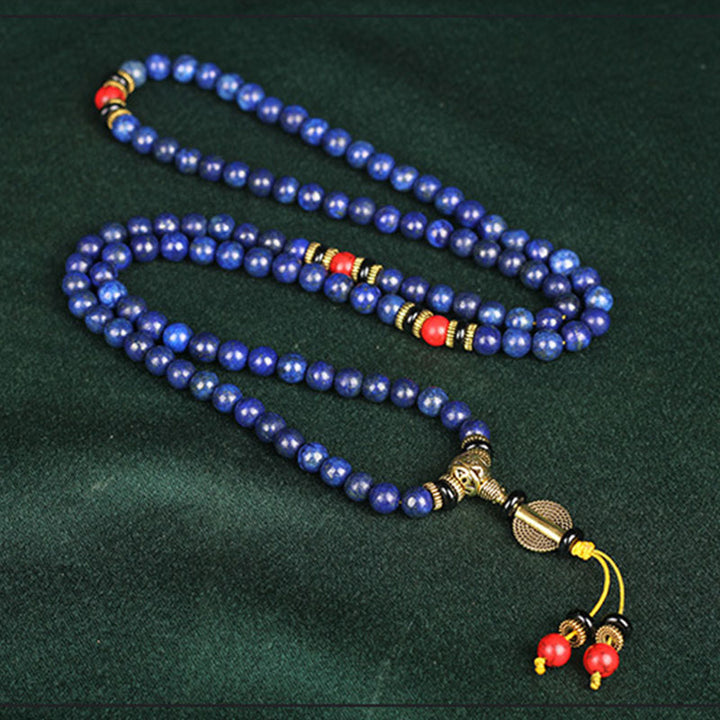 Braccialetto positivo in pietra tibetana Mala con lapislazzuli e lazurite Buddha Stones - image 1