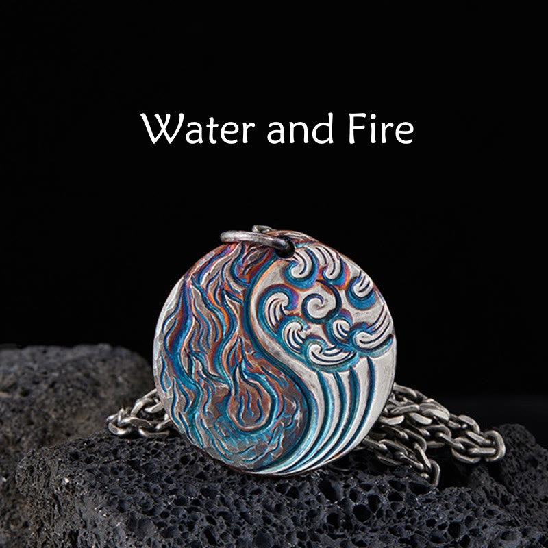Collana con ciondolo in argento sterling 990 con Buddha Stones, equilibrio tra acqua e fuoco, Yin Yang - Argento Sterling 990 - image 0