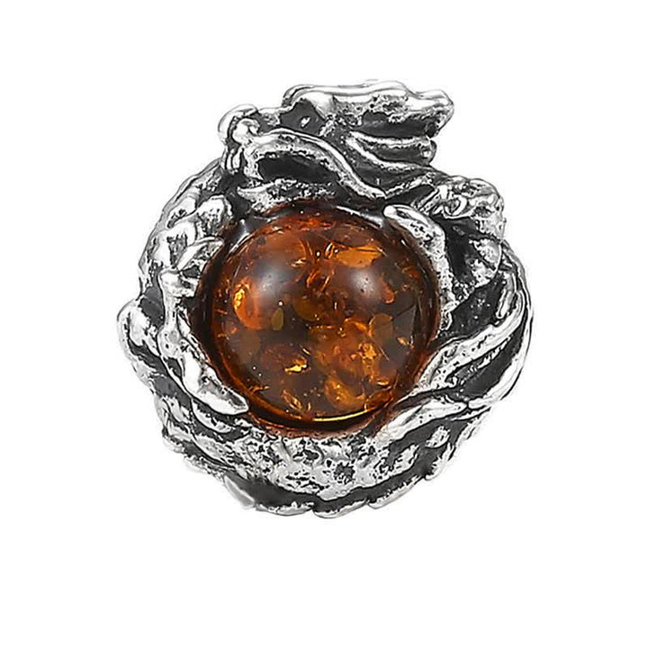 Orecchino a perno Buddha Stones 925 Sterling Silver Ambra naturale Drago Protezione Successo - Drago (un orecchino) - image 0