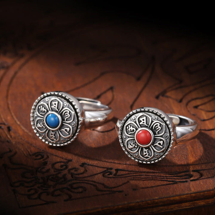 Anello girevole con Buddha Stones tibetano Om Mani Padme Hum Peace