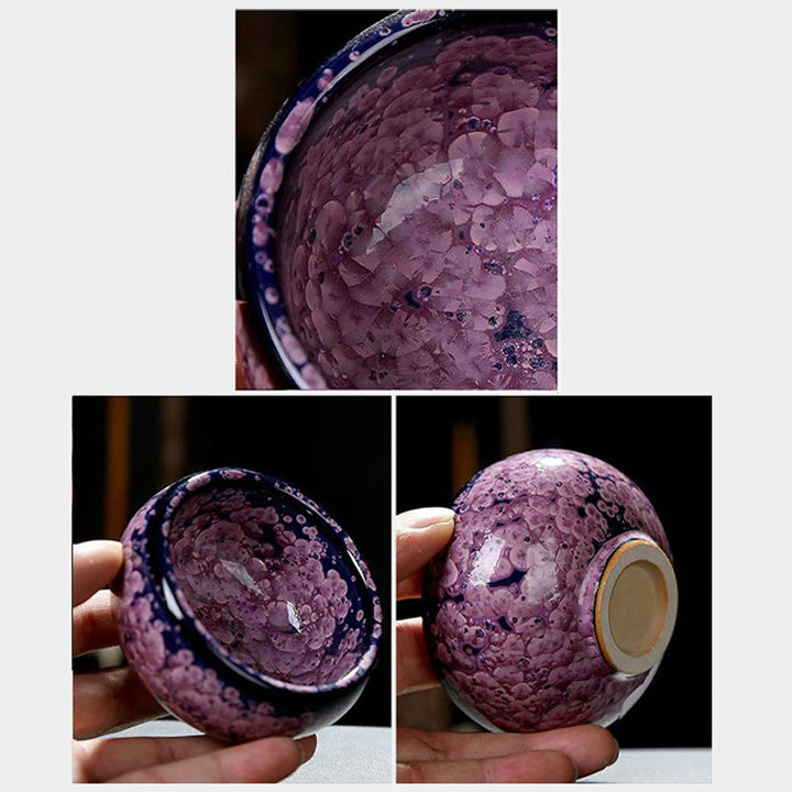 Buddha Stones Fiori di Iris Colorati Forno Cinese Jianzhan Cambiamento Tazza da Tè in Porcellana Tazza da Tè Tenmoku Kung Fu