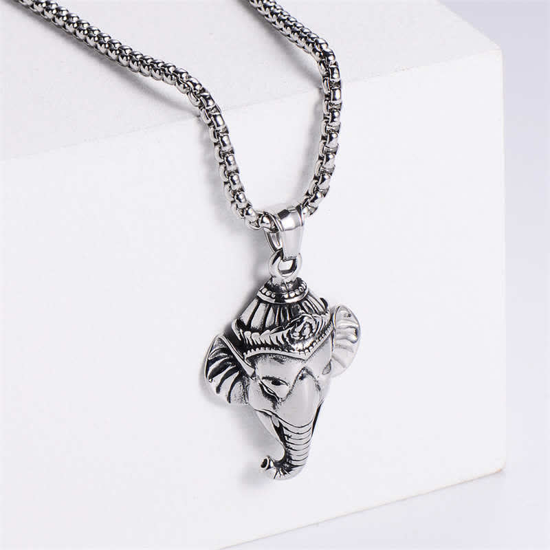 Collana con ciondolo di protezione in acciaio al titanio con elefante Ganesh Ganpati - Argento - image 3