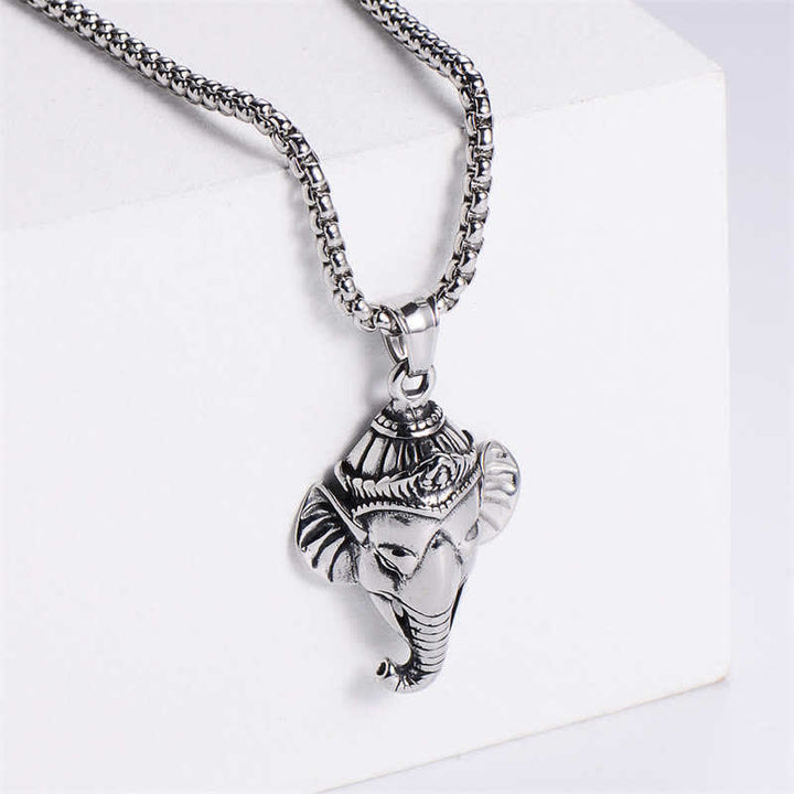 Collana con ciondolo di protezione in acciaio al titanio con elefante Ganesh Ganpati - Argento - image 3