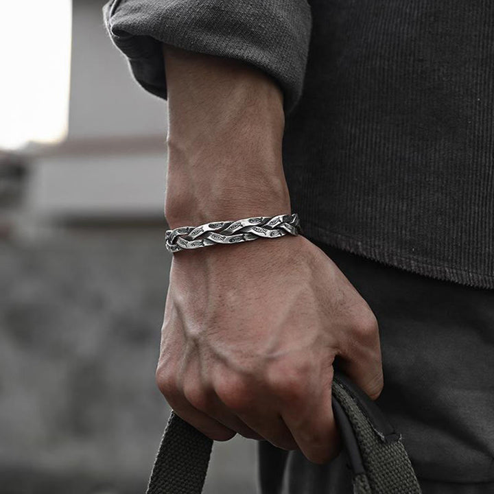 Bracciale rigido con Buddha Stones pesce koi con design intrecciato, fortuna e ricchezza