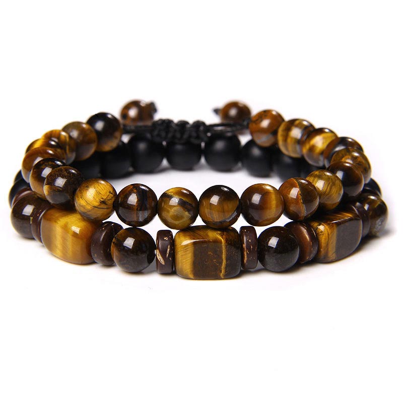 Braccialetto del coraggio in pietra ematite con occhio di tigre e pietre smerigliate Buddha Stones