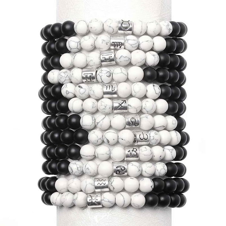 Buddha Stones 12 Costellazioni dello Zodiaco Pietra Naturale Smerigliata Braccialetto di Perline di Turchese Bianco Fortuna