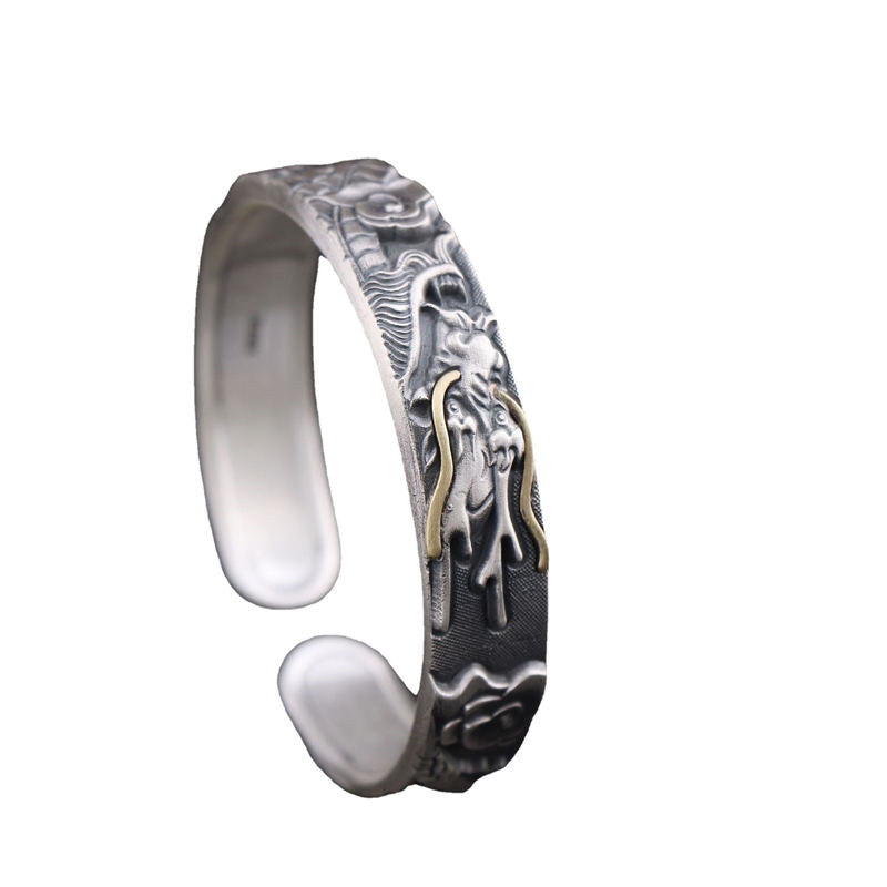 Braccialetto di protezione della forza del drago in argento sterling 999 Buddha Stones - image 4