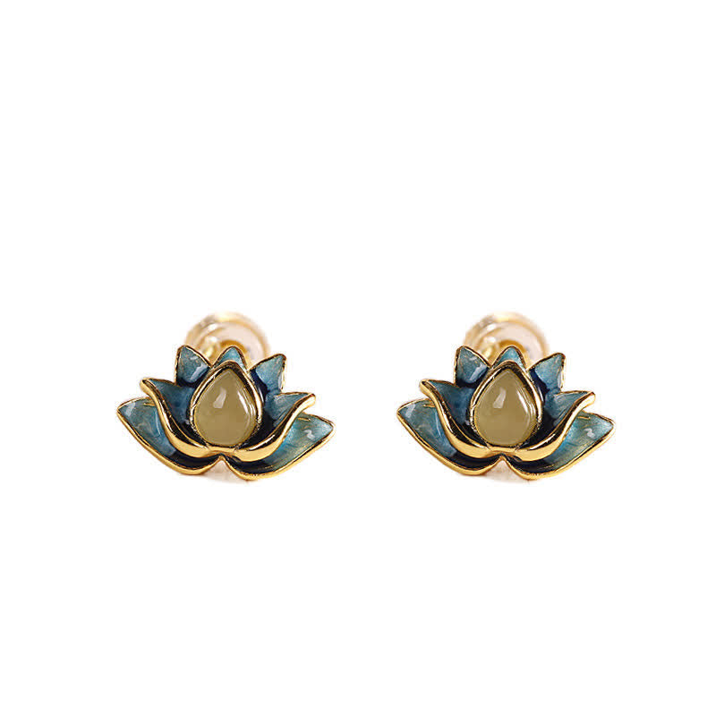 Orecchini di successo in argento sterling 925 con fiore di loto in giada ciano Hetian - image 5
