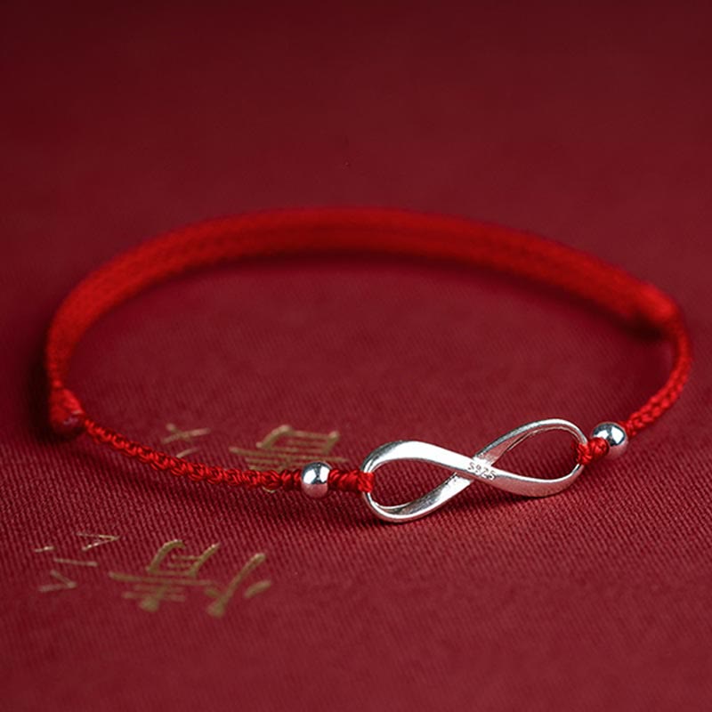 Buddha Stones 925 Sterling Silver Endless Knot Protezione Fortuna Braccialetto Cavigliera Corda Rossa - image 6
