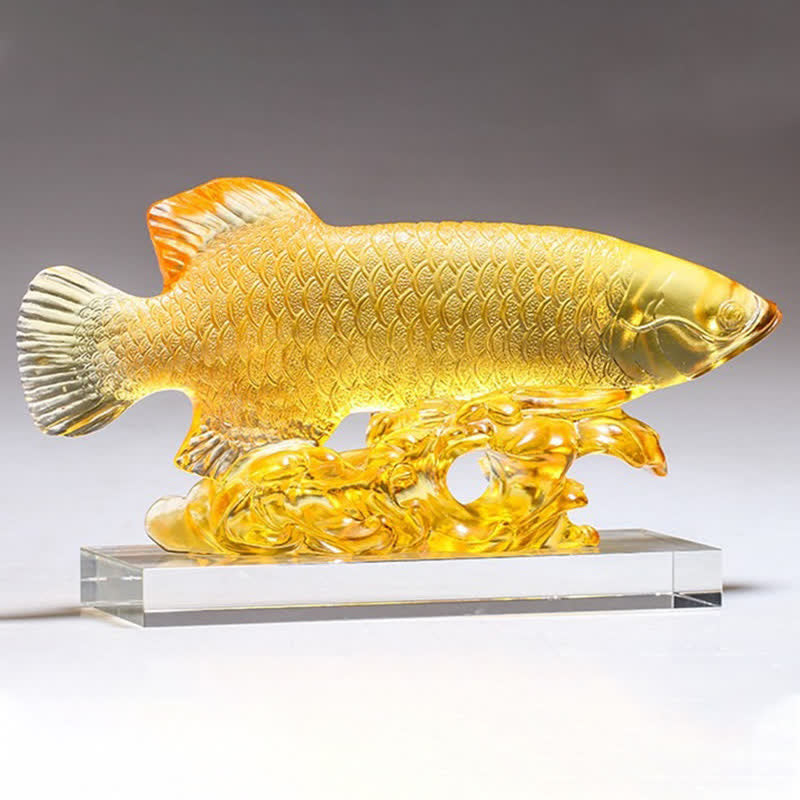 Pezzo d'arte fatto a mano in cristallo Liuli Koi Fish, decorazione per ufficio e casa - image 10