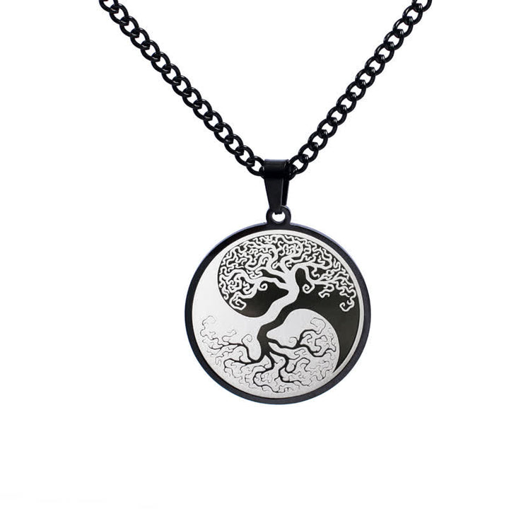 Collana con ciondolo in acciaio al titanio e Buddha Stones, l'albero della vita - Nero - image 3