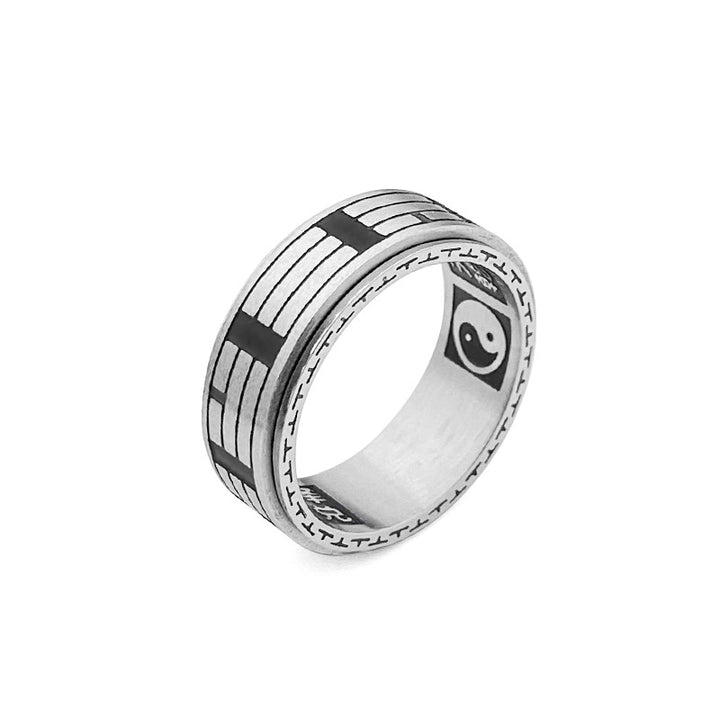 Anello girevole in acciaio al titanio con equilibrio Buddha Stones Bagua Yin Yang