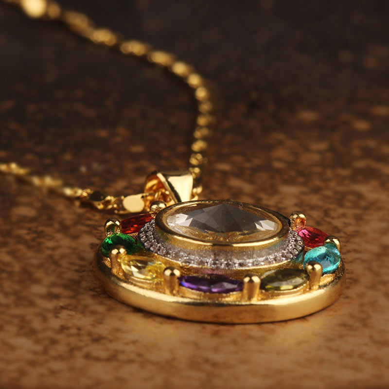 Buddha Stones Zircone colorato Rame Ricchezza Fortuna Rotazione Bracciale Collana Pendente