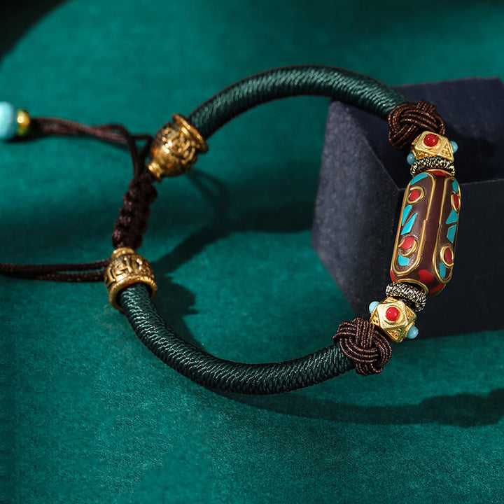 Bracciale intrecciato con forza Om Mani Padme Hum in turchese tibetano fatto a mano Buddha Stones